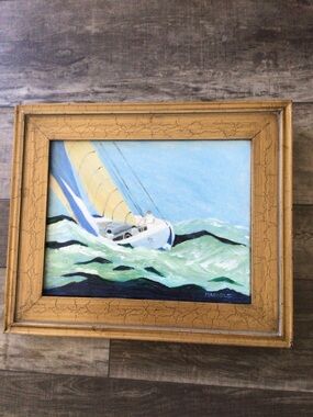 Original signed by local artist oil Framed Nautical Sailboat painting